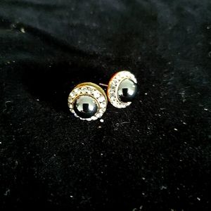 Black pearl and rhinestone earrings